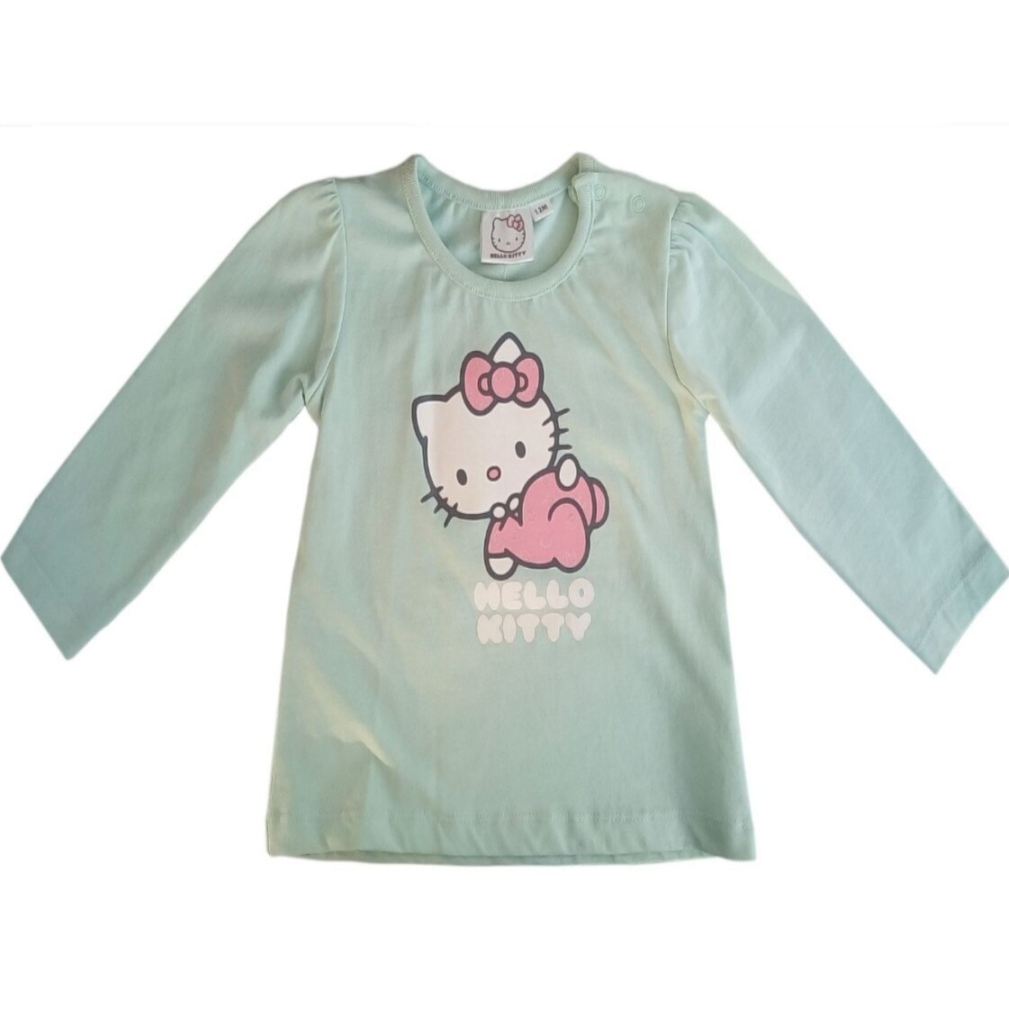 Bluza cu maneca lunga, vernil, Hello Kitty, bumbac-12 luni
