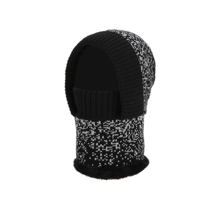Női kötött gyapjú sapka, meleg téli maszkos sapka, fekete