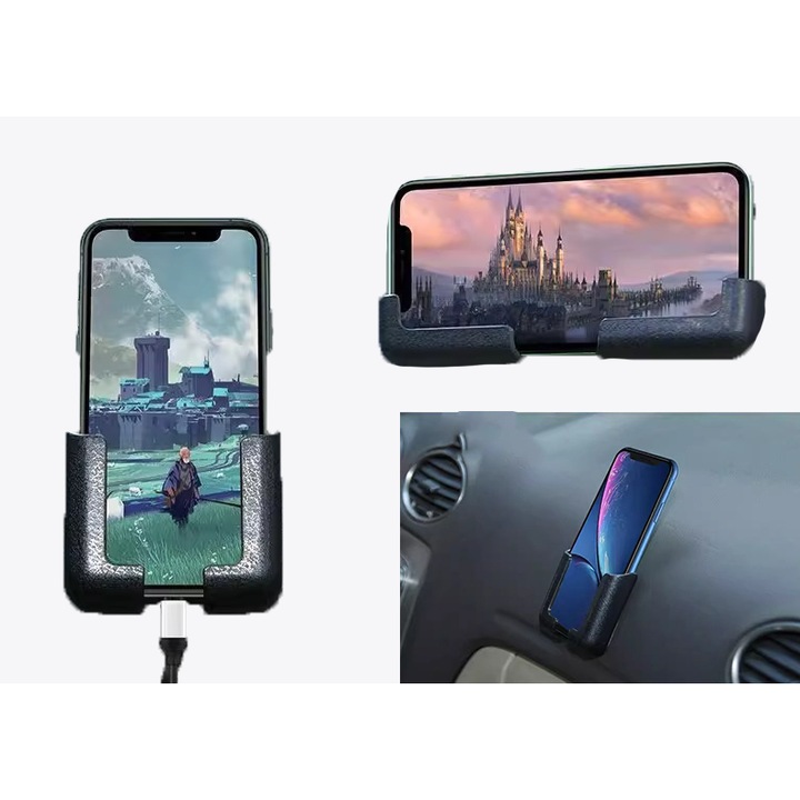 Suport telefon universal multifunctional, Fixare Rapida cu Adeziv Puternic, pentru Masina, Birou, Acasa, pachet cu 2 cleme de fixare