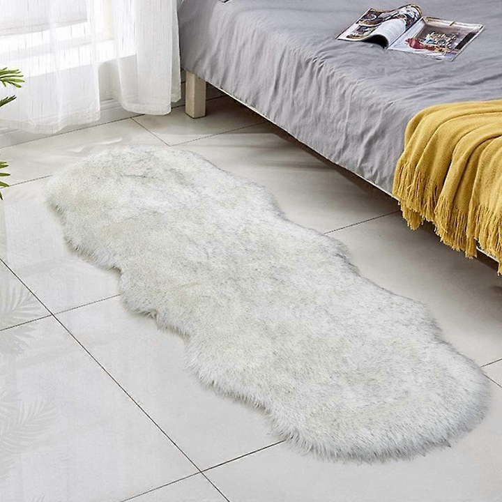 Műszőrme szőnyeg, szürke-fehér, 80x150cm, nappaliba és hálószobába