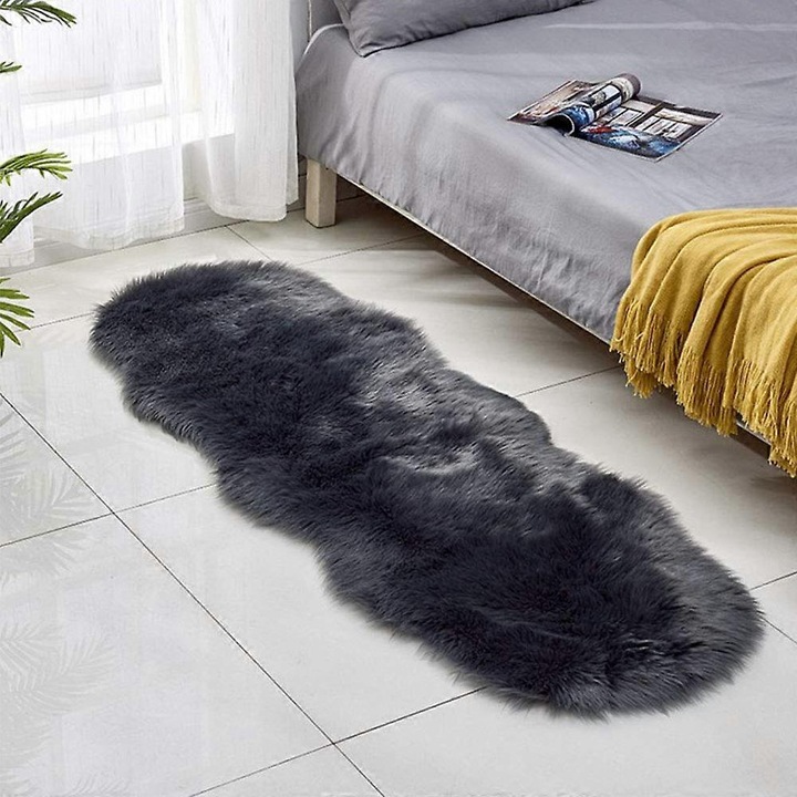 Műszőrme szőnyegek, sötétszürke, 80x150cm, dekoratív szőnyeg nappaliba és hálószobába