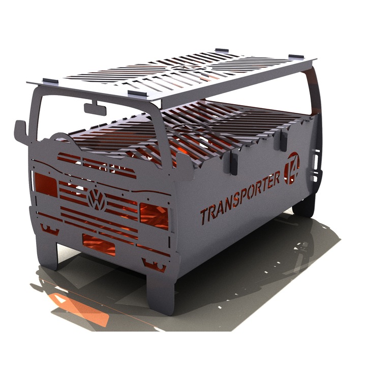 Grătar metalic Transporter T4, Dinulescu Metal Art, design industrial, 3mm, vopsit, pliabil, pentru camping