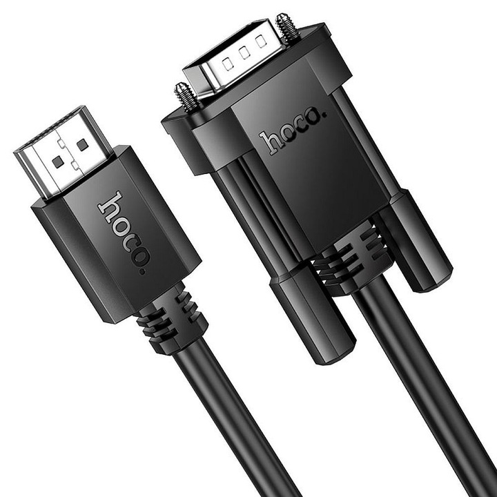 HDMI-VGA кабел 2m, Hoco, поддръжка на 1080p, PVC, черен