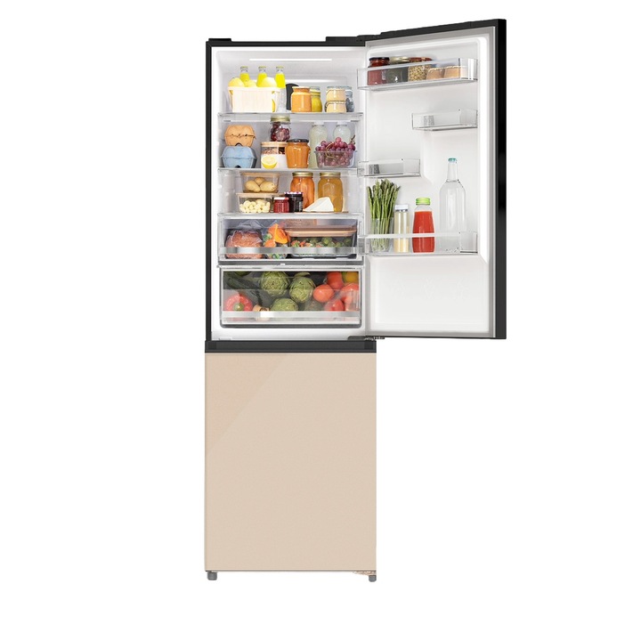 Хладилник с фризер No Frost CREATE, Studio Pro, капацитет 402 литра, В 190 см, фризер 150 литра, Инверторна технология, регулируема температура, 3 стъклени рафта, 4 отделения на вратата, система Care, функция Multi Air Flow, режим Ваканция, бежов
