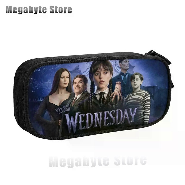 Penare, Wednesday Addams, design personalizat, 2 buzunare cu fermoar, multicolor, 20x10x5cm