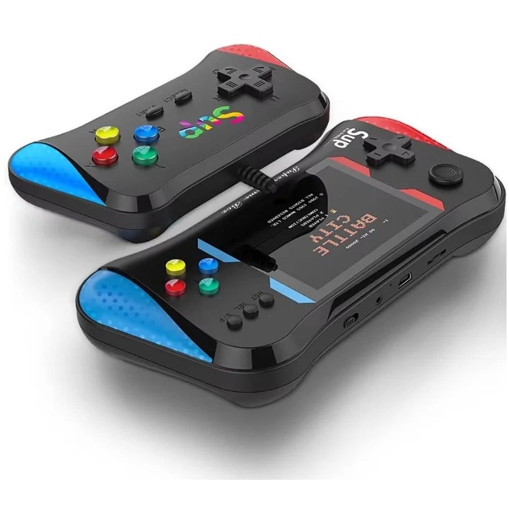 Consola 2 Jucatori Retro Portabila cu 500 Jocuri, Joystick pentru 2 Jucatori, Conectare TV AV, Baterie Reincarcabila, 17.5 cm, Multiplayer