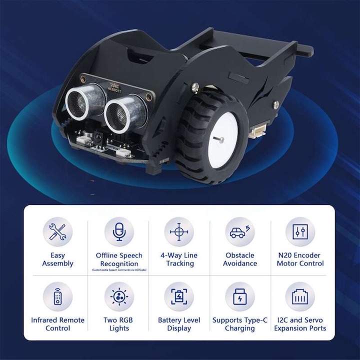 TeTea SharkBot oktatási készlet, hangvezérlésű intelligens autó, fejlett programozás, 8 éves kortól, műanyag, fém