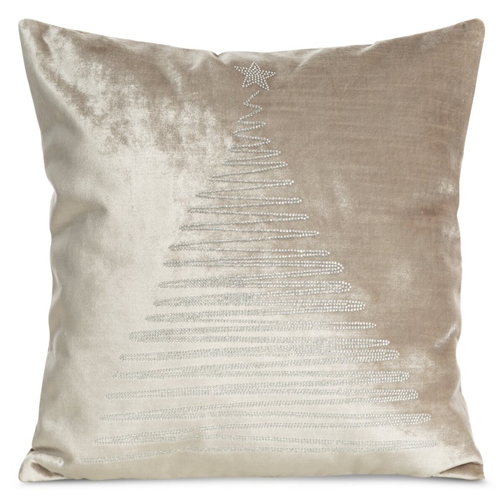 Fată de pernă decorative, Eurofirany, bej, 45x45cm, motiv Crăciun cu diamante