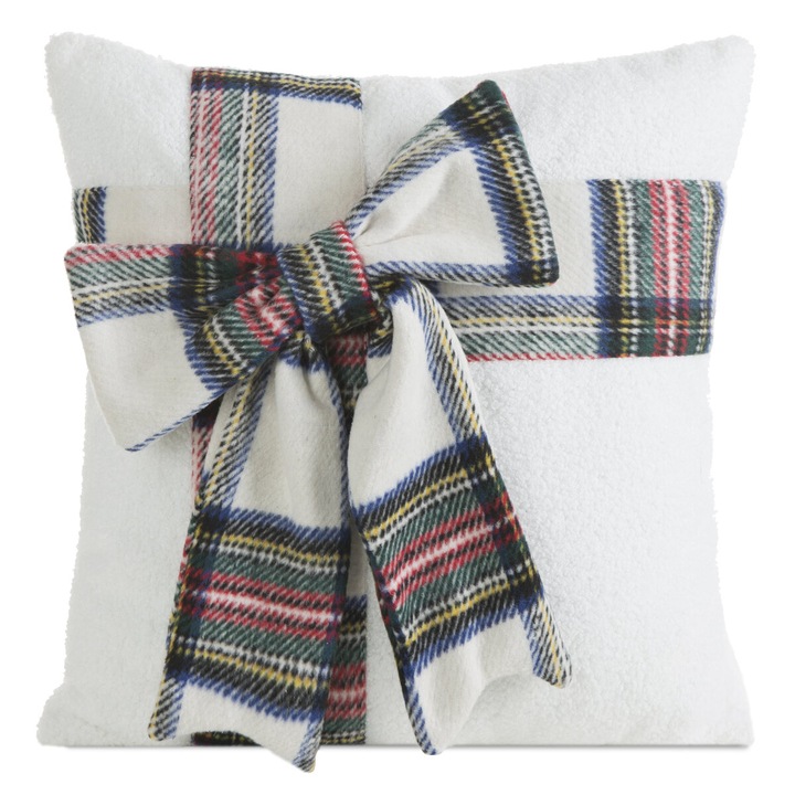 Fată de perna decorativă Eurofirany, crem, 45x45cm, cu fundiță în carouri scoțiene