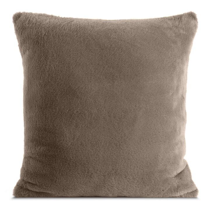 Fată de pernă decorativă Eurofirany Nina, blană moale, catifea netedă, bej, 45x45cm