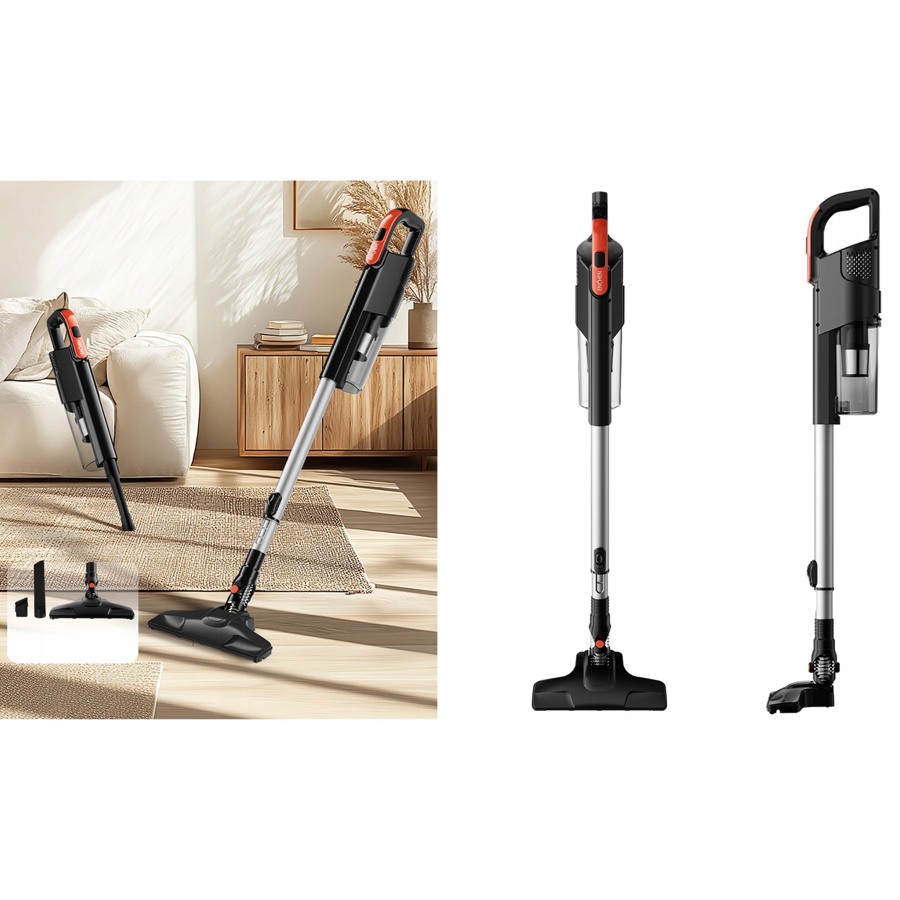 Aspirator Vertical 2 In 1 Cu Accesorii, Enchen, V3 Plus, Motor Puternic De 120W Pentru O Putere De Aspiratie Mare, Capacitate Recipient Pentru Praf De 1, 2 L, Timp De Functionare In Modul Eco De Pana La 30 De Minute, Negru