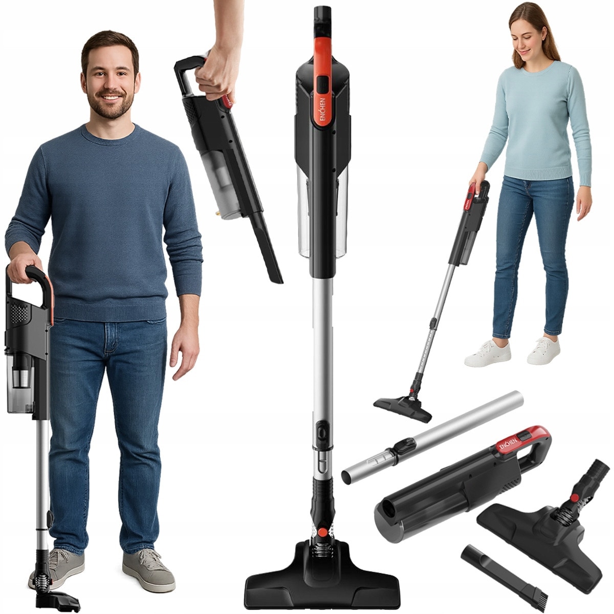 Aspirator Vertical 2 In 1 Cu Accesorii, Enchen, V3 Plus, Motor Puternic De 120W Pentru O Putere De Aspiratie Mare, Capacitate Recipient Pentru Praf De 1, 2 L, Timp De Functionare In Modul Eco De Pana La 30 De Minute, Negru