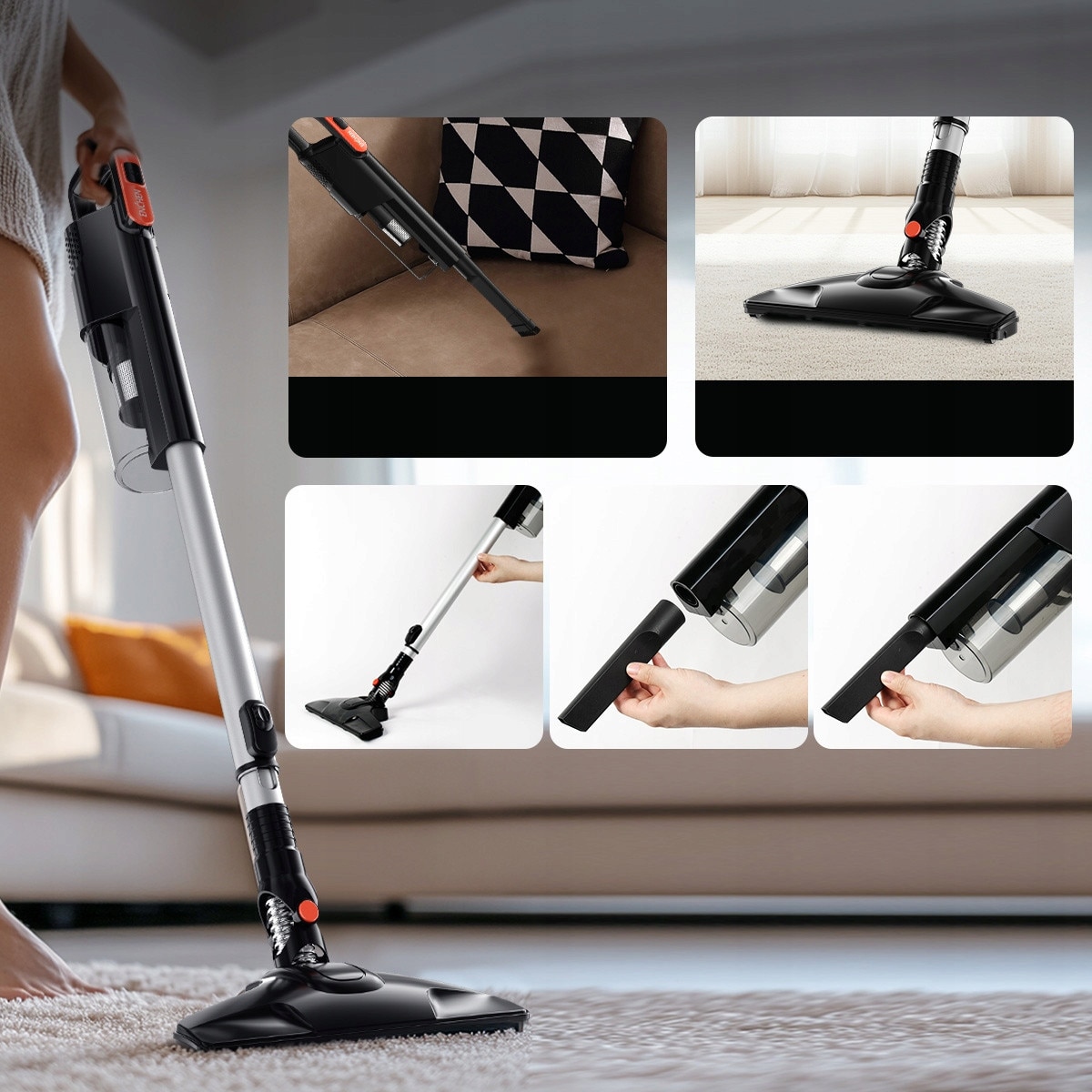 Aspirator Vertical 2 In 1 Cu Accesorii, Enchen, V3 Plus, Motor Puternic De 120W Pentru O Putere De Aspiratie Mare, Capacitate Recipient Pentru Praf De 1, 2 L, Timp De Functionare In Modul Eco De Pana La 30 De Minute, Negru