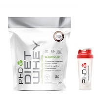 Proteina din zer PhD Diet Whey Belgian Chocolate 2kg + Shaker PhD 700ml cadou