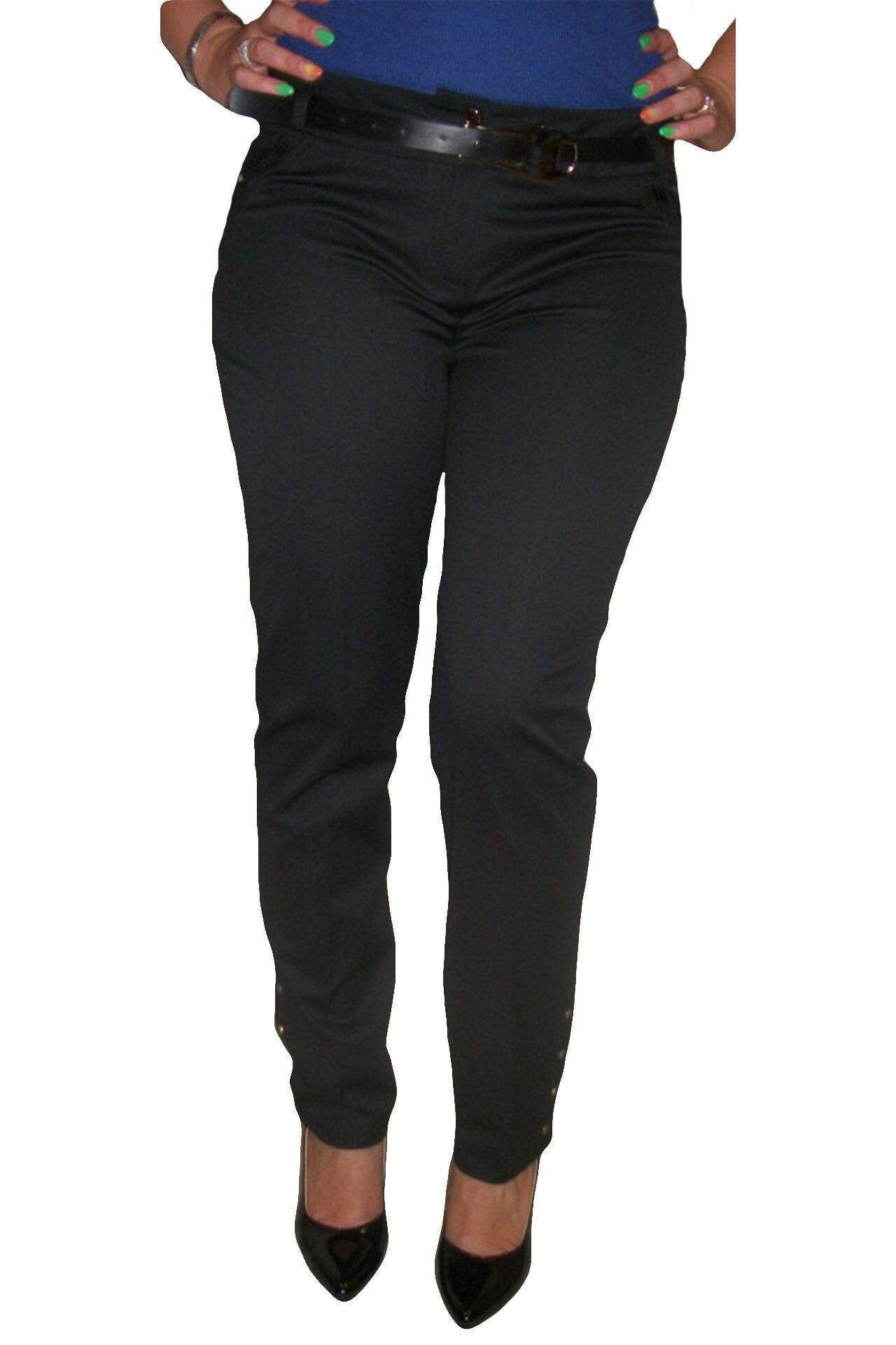 Pantaloni lungi la glezna cu nasturi aurii,D&J Exclusive, Negru