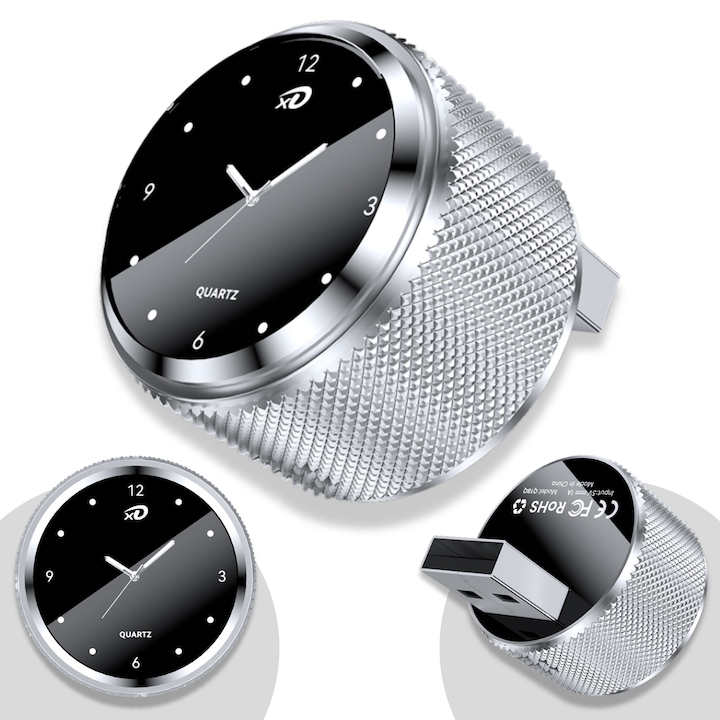 Adaptor wireless CarPlay & Android Auto 2-in-1, Empionics®, compatibil USB-A si USB-C, multifunctional, conectivitate Bluetooth, plug and play, reconectare automata, control vocal Siri/Google Assistant, design compact, design ceas elegant, argintiu