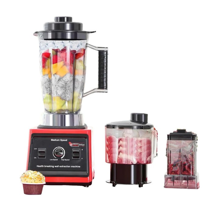 Turmixgép-gyümölcscentrifuga 3 az 1-ben, 9500 W, 15 sebességfokozat, fekete, 3 tartály