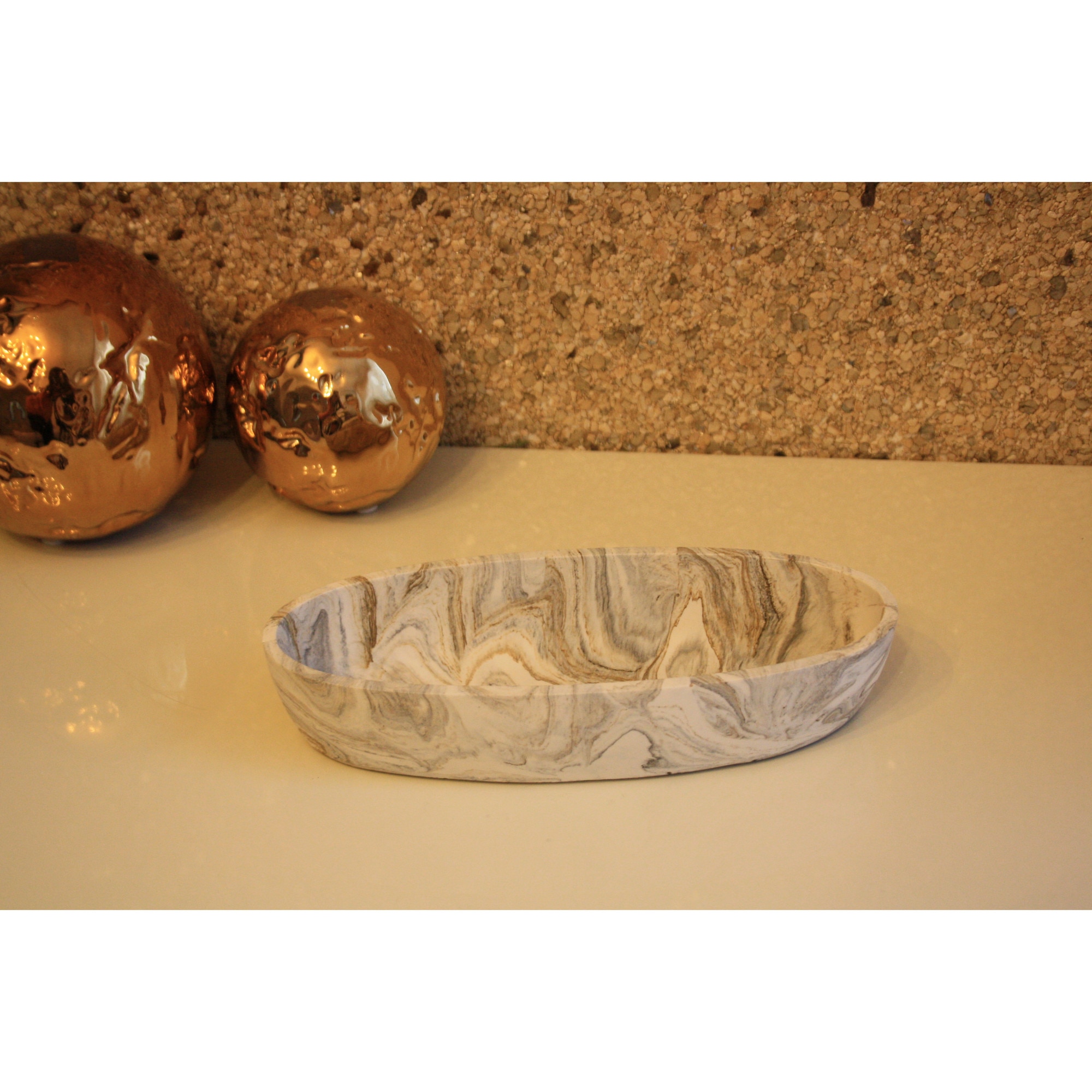Bol decorativ lucrat manual din Jesmonite, imitatie marmura, 8x21cm ...