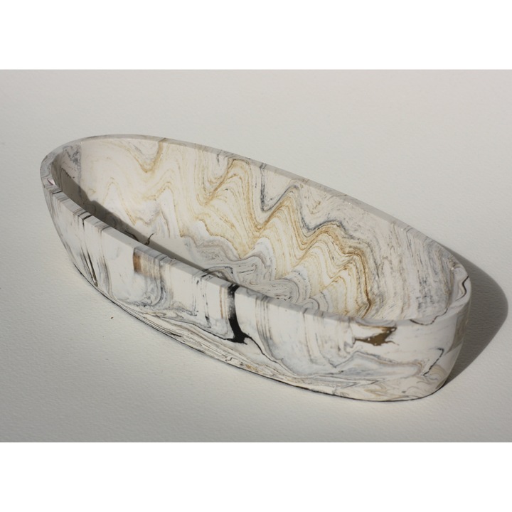 Ръчно изработена декоративна купа от йесмонит, имитация на мрамор, 8x21см