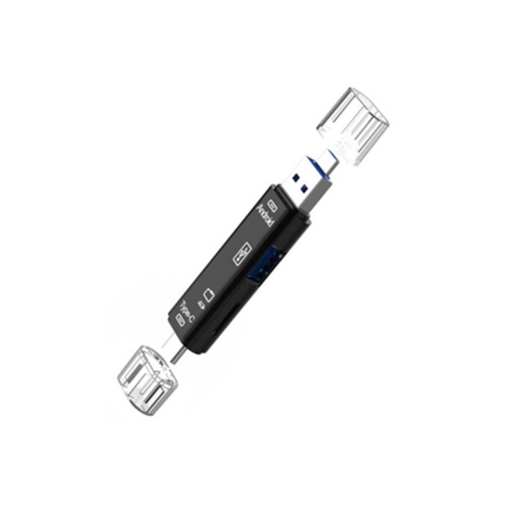 USB 3.0 Type C kártyaolvasó, 5 az 1-ben, multifunkcionális, fekete