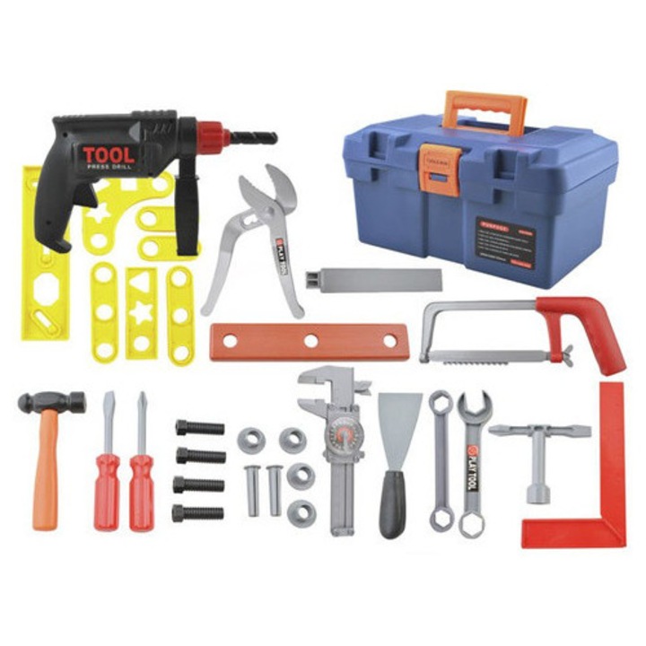 Set unelte de jucarie Kruzzel cu cutie de depozitare, 30 piese, pentru copii 3+ ani