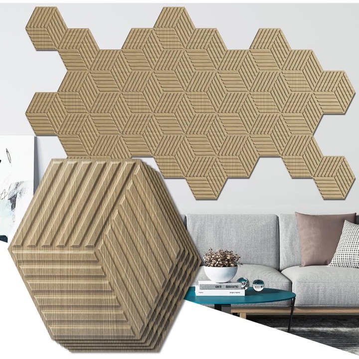 Panouri decorative 3D Art3D, set 33 piese, PVC, rezistente la apă și pete, nuc, 30x30cm