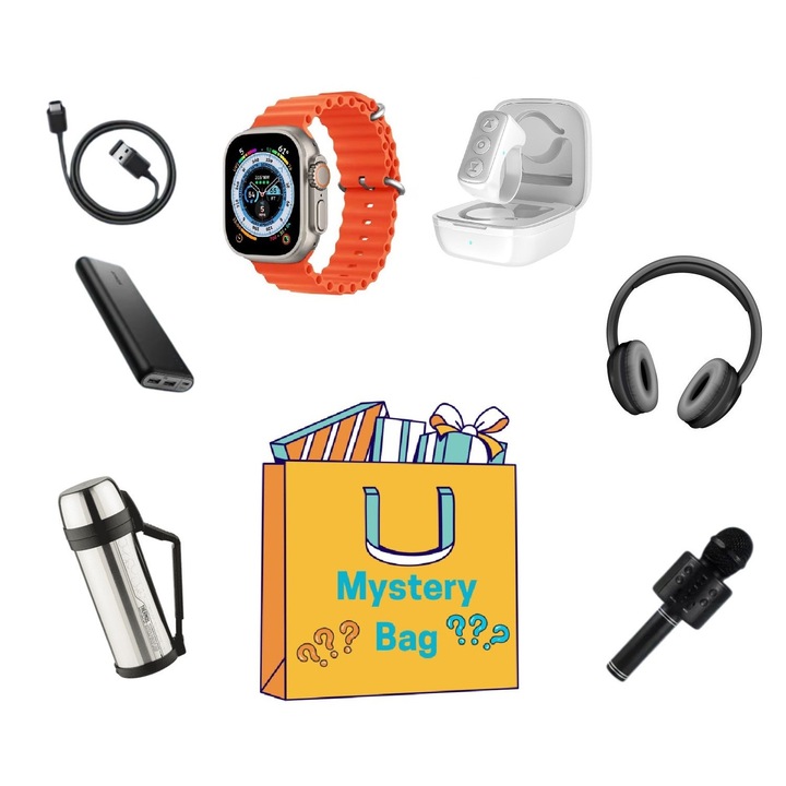 Set cadou surpriză bărbați, Mistery crazy bag, 2-5 produse diferite, ceas, termos, multicolor