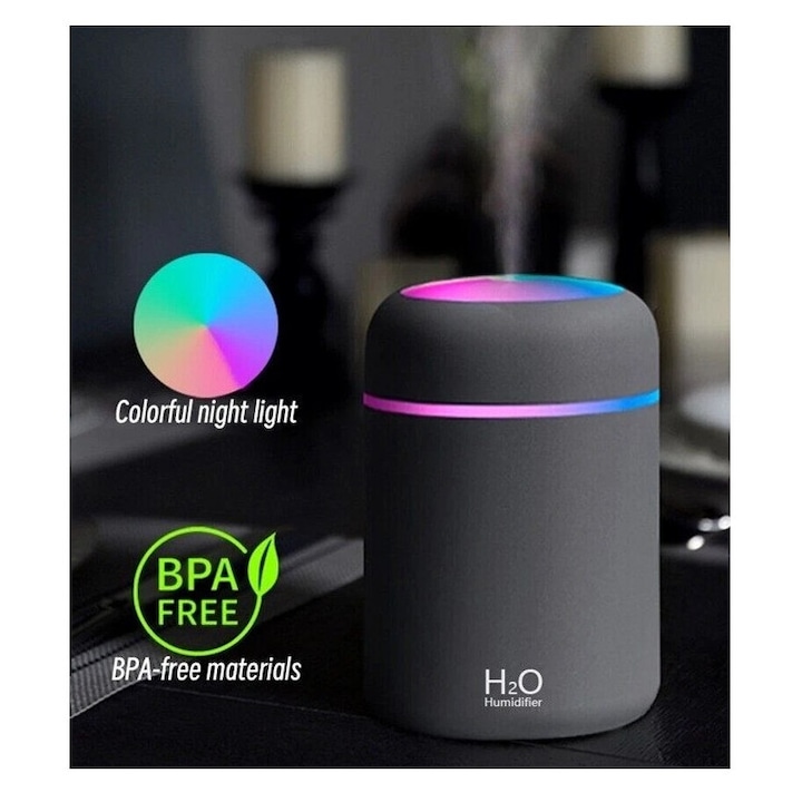 Umidificator de aer, NAXSIR, cu lumina de noapte is proiectia cerului instelat, 2 moduri de pulverizare, 7 lumini ambientale LED, se poate roti, 280 ml, pentru casa, birou si masina, roz
