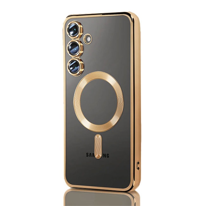 Калъф Plating за Samsung A25, MagCase, TPU Прозрачен, Златна рамка