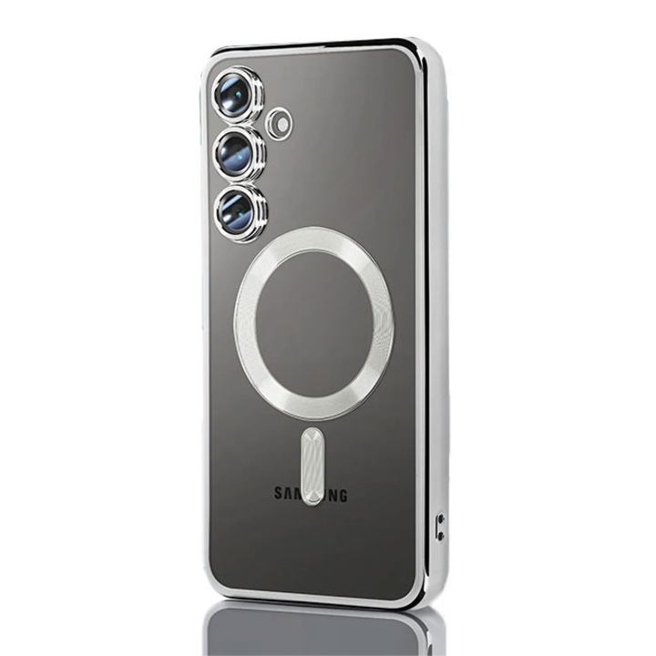 Калъф Plating за Samsung A25, MagCase, Прозрачен TPU, Сребриста рамка