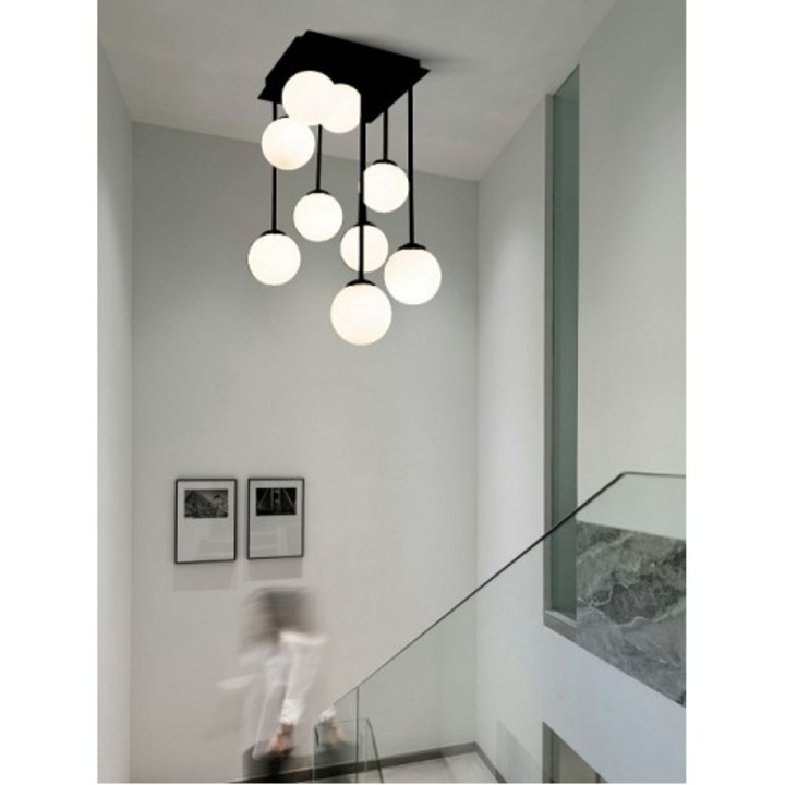 Lustra suspendată, Led Zone, 9 socluri G9, negru, 310x310x550mm