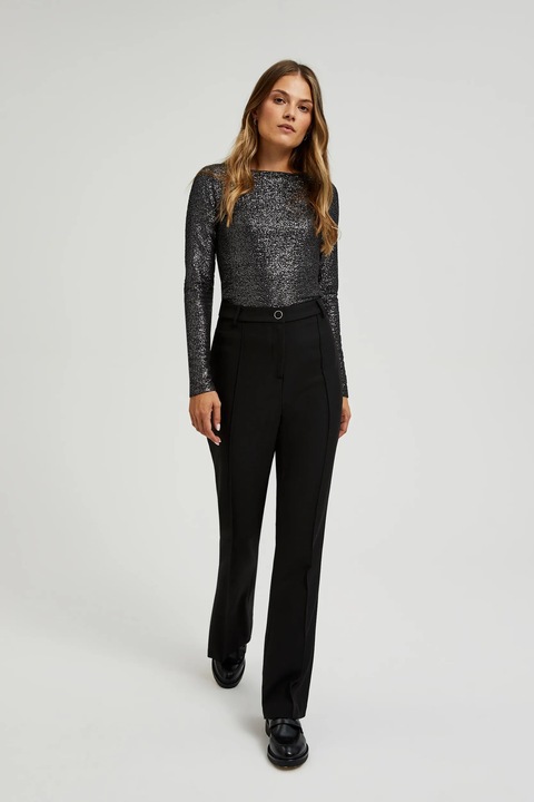 Pantaloni negri cu pliuri si picioare drepte, Negru