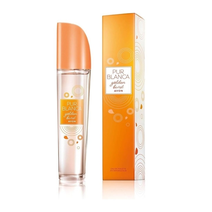 Avon Pur Blanca Golden Burst Eau de Toilette 50 ml – virágos, gyümölcsös, nőknek, meleg mandarin, jázmin és ámbra jegyekkel, tökéletes őszi napokra és elegáns pillanatokra