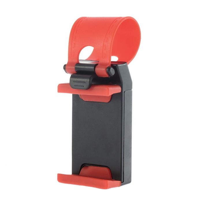 Suport Auto Volan Universal MRG® Reglabil Rosu cu Negru pentru Telefon