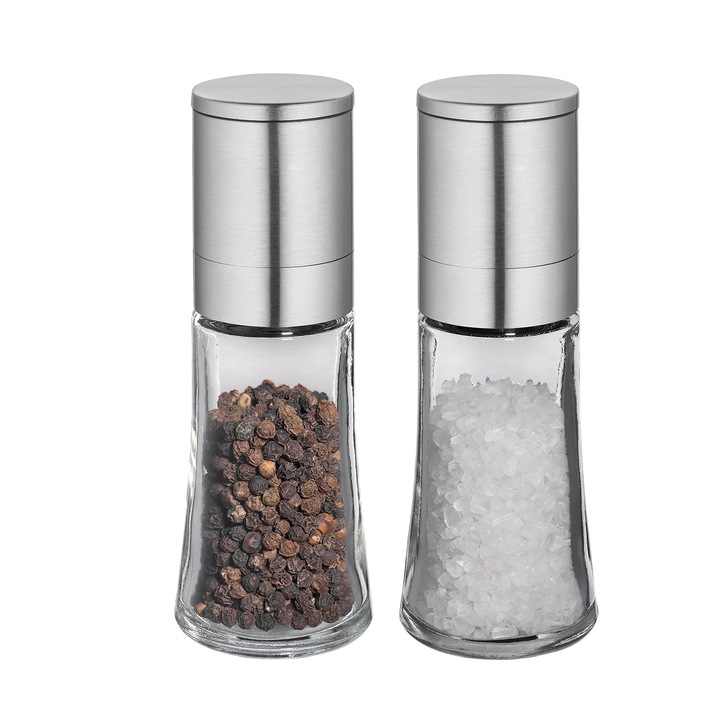 Set 2 rasnite condimente Cilio, sticla/otel inoxidabil, 5x14cm, reglare grosime maruntire