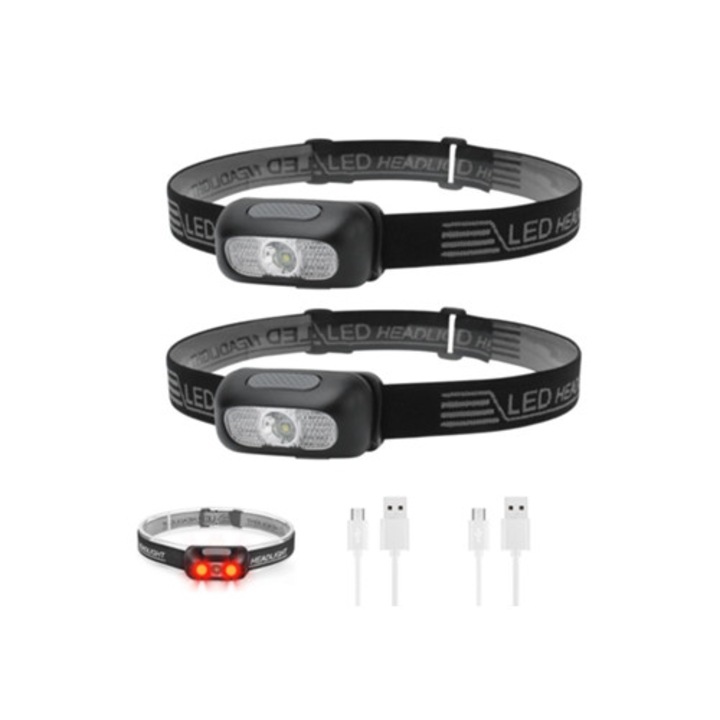 Lanterna reincarcabila 5 moduri de iluminare, 500 Lumen, cu lumina rosie, curea ajustabila