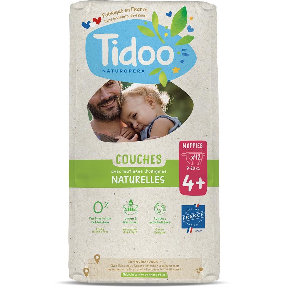 Scutece T4+, 9-20kg, ECO hipoalergenice, marimea 4+ Tidoo, 42buc