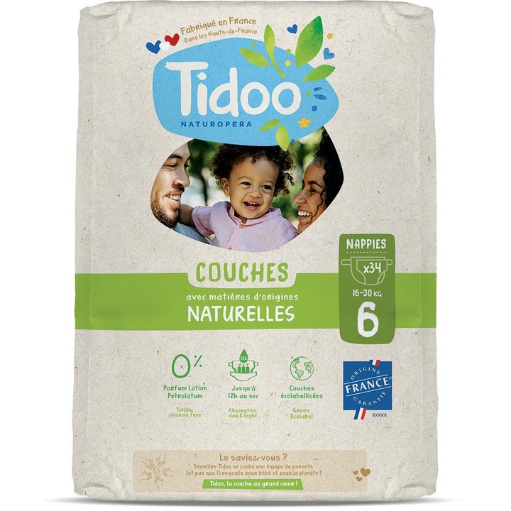 Scutece T6, 16-30kg, ECO hipoalergenice, marimea 6 Tidoo, 34buc