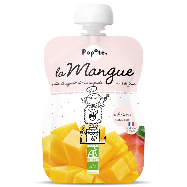 Piure BIO pentru bebelusi cu 100% mango, +4/6 luni Popote, 120g
