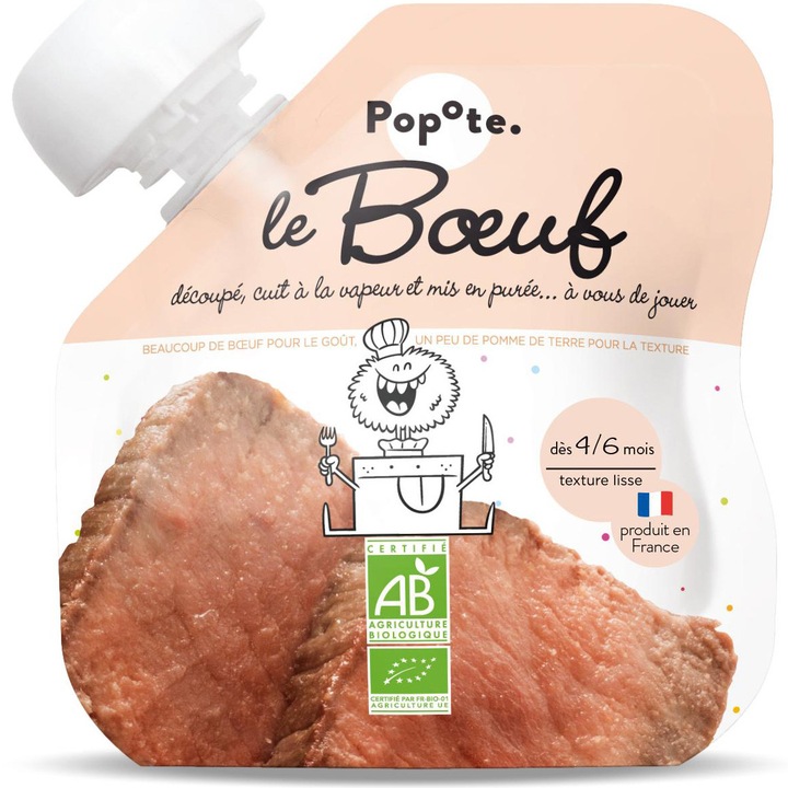 Piure BIO pentru bebelusi cu 51% carne de vita, +4/6 luni Popote, 60g