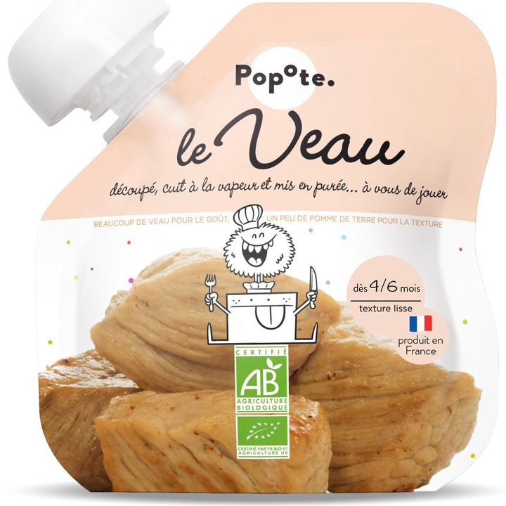 Piure BIO pentru bebelusi cu 51% carne de vitel, +4/6 luni Popote, 60g