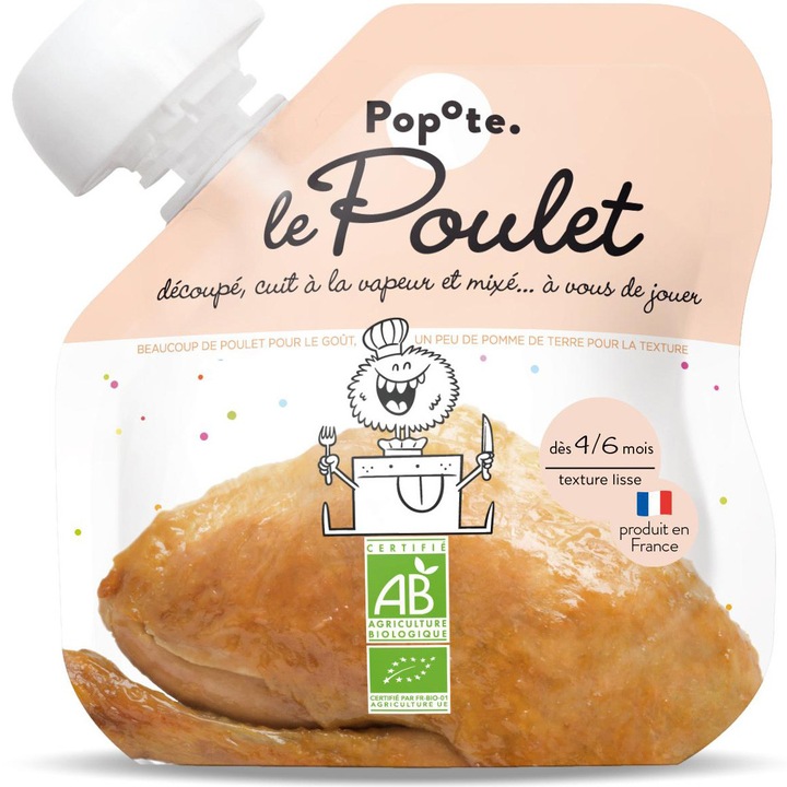 Piure BIO pentru bebelusi cu 51% carne de pui, +4/6 luni Popote, 60g