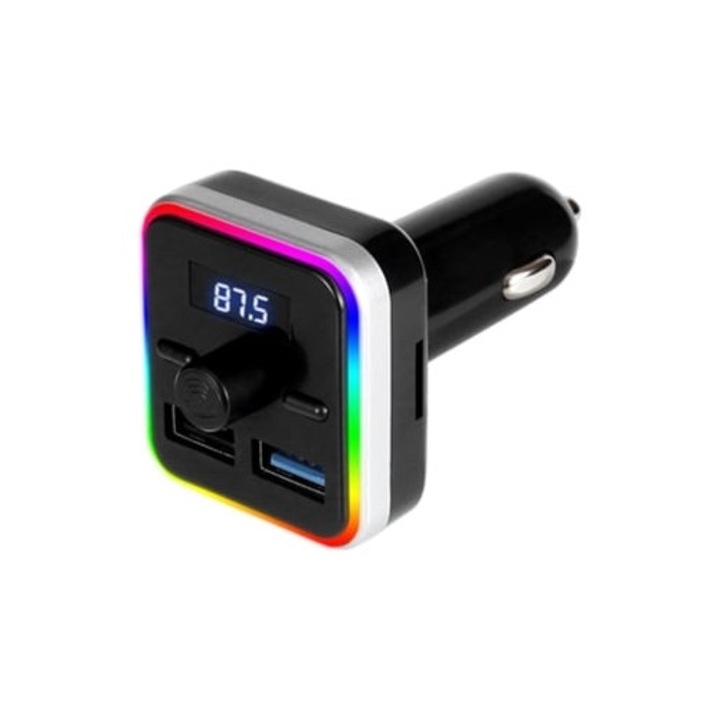 Autós adapter sztereó USB portokkal, Bluetooth kompatibilis, 12V 24V, fekete