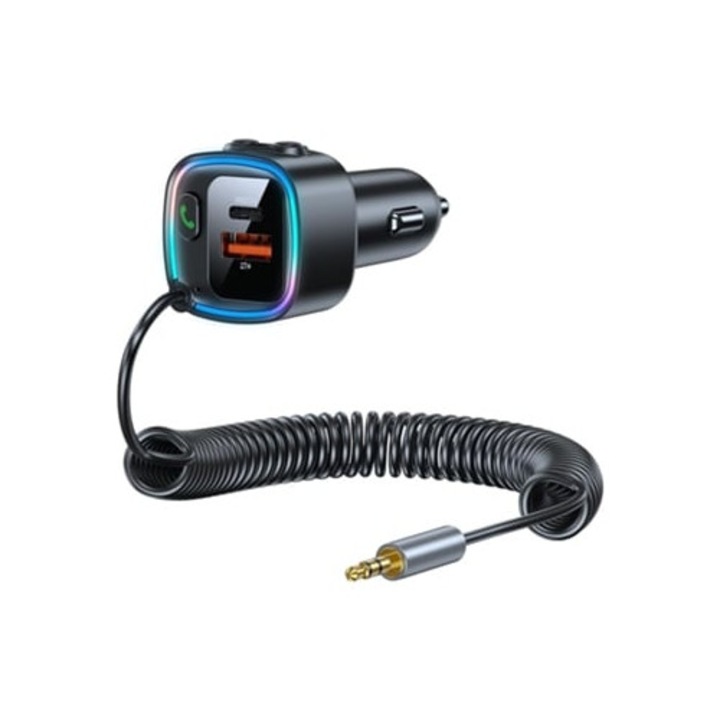 Adaptor Bluetooth 5.4 pentru masina, dual USB C/A, apeluri hands-free, suport USB flash, negru