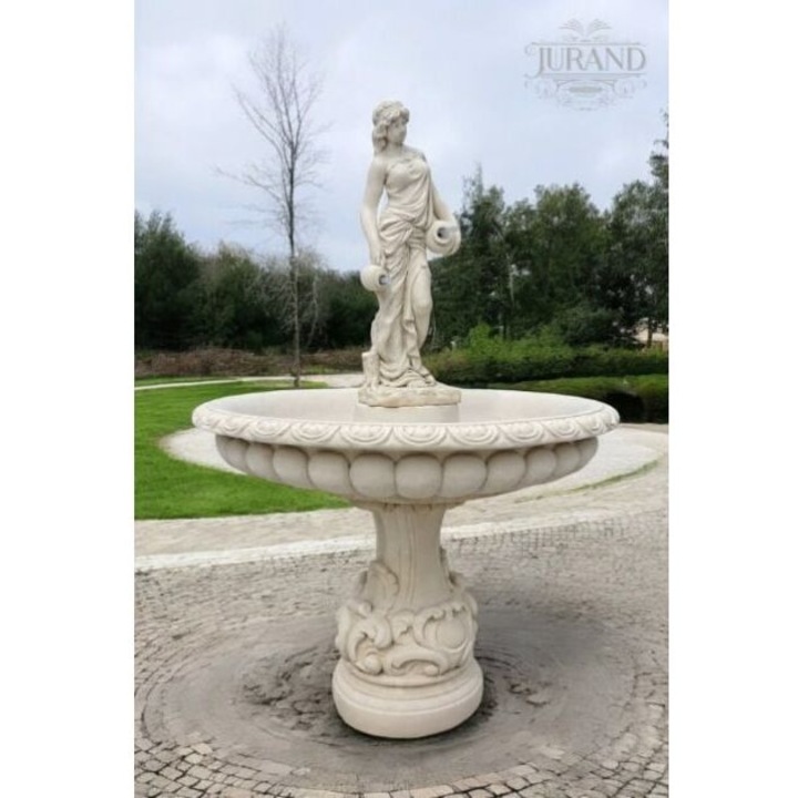 Fantana arteziana Cortegana, de gradina / exterior / terasa / restaurant, Fantana Premium, functionala si inovativa, din piatra artificiala, gata de livrare in 60 zile, culoare alba, H 171 cm, cu accesorii incluse, rezistenta la inghet / UV