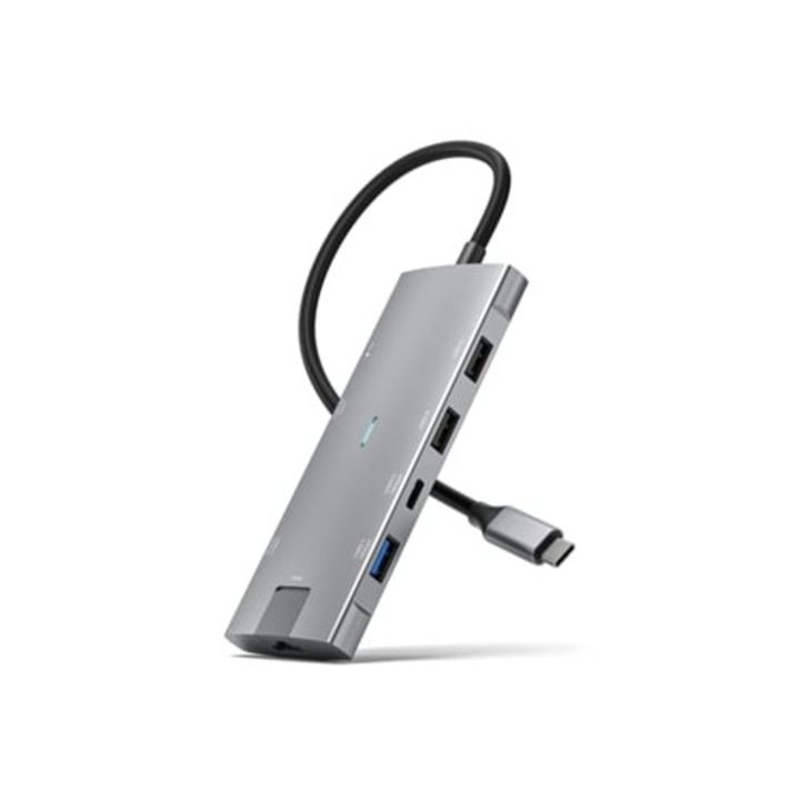Statie de andocare USB-C 10Gbps, 8-in-1, HDMI 4K @ 60Hz, Ethernet Gigabit, PD 100W