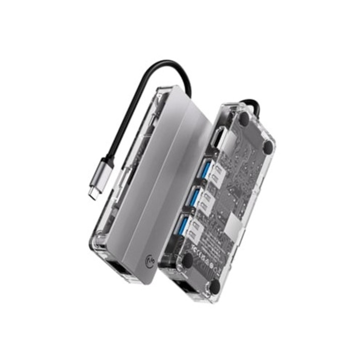 USB-C 8 az 1-ben Hub HDMI 4K-val, 5Gbps, 1000M Ethernet, 100W PD