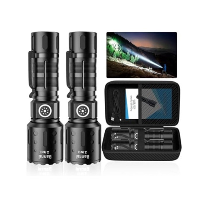 Тактически фенер Ikikso, супер ярък LED, презареждаем, малък и мощен, черен