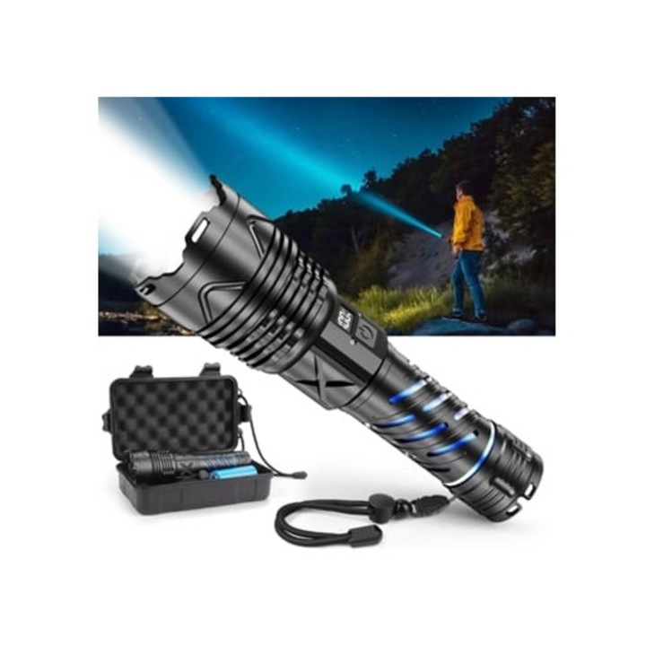 Акумулаторен фенер, 5000 лумена, 5 режима, телескопичен зуум, черен
