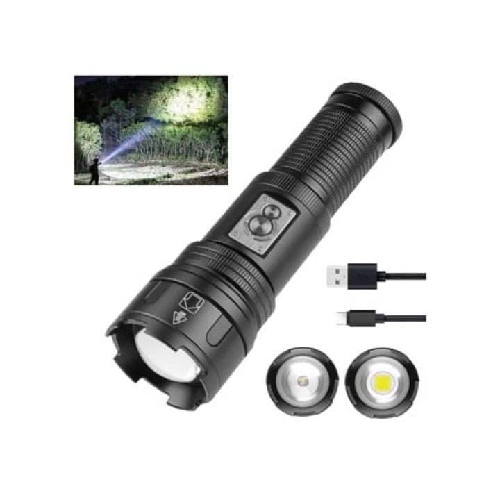 Преносим фенер Xhp360, 6 режима на осветление, акумулаторен, черен